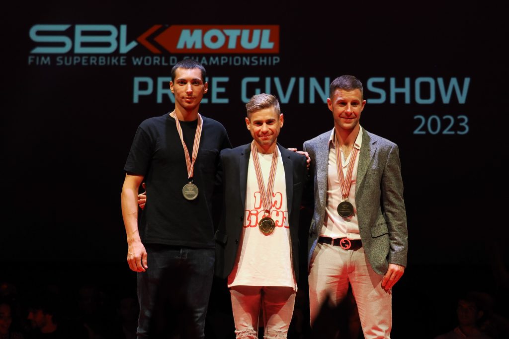 Toprak Razgatlioglu (Pata Yamaha Prometeon WorldSBK), Alvaro Bautista (Aruba.it Racing - Ducati), Jonathan Rea (Kawasaki Racing Team WorldSBK).