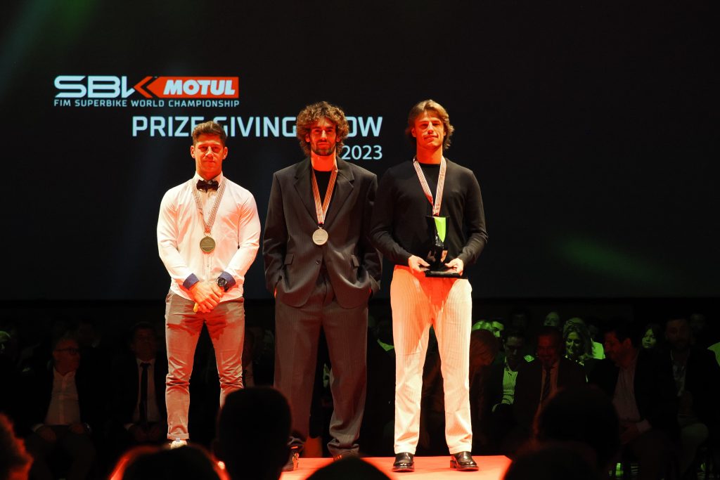 Marcel Schroetter (MV Agusta Reparto Corse), Stefano Manzi (Ten Kate Racing Yamaha), Nicolo Bulega (Aruba.it Racing WorldSSP Team).