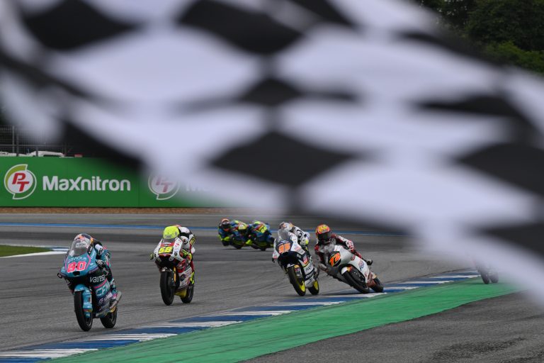 David Alonso (CFMOTO Gaviota Aspar Team) over the line